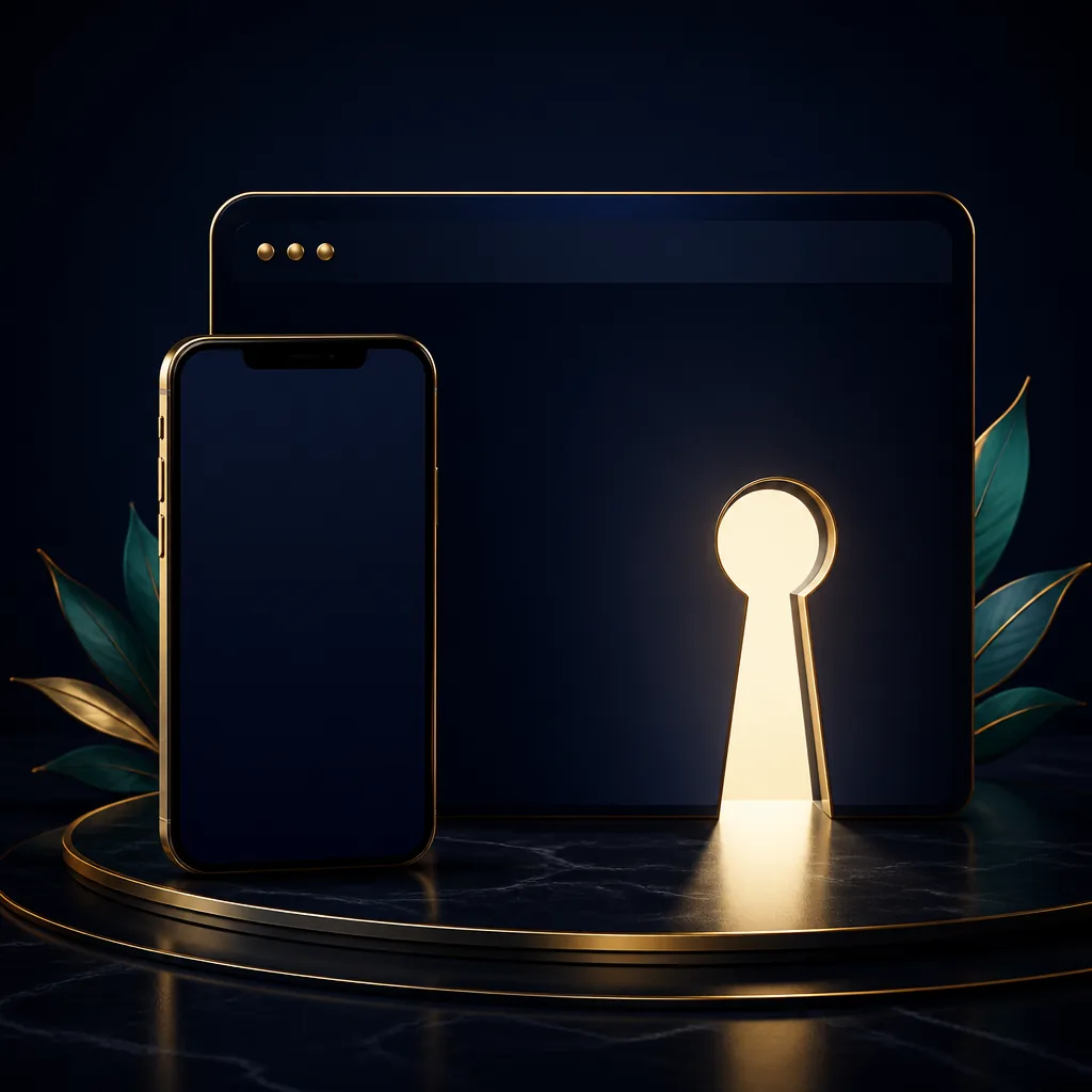 Phone and blank browser panel for casino account access