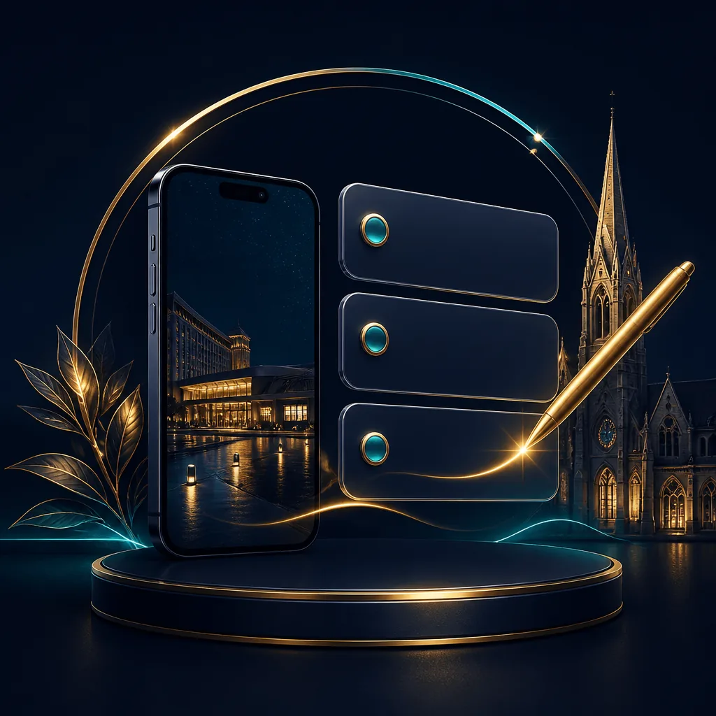 Smartphone and blank checklist panels for casino registration